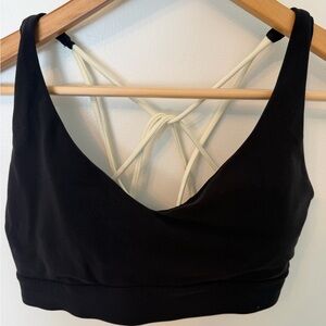 Athleta Black and Cream Strappy Sports Bra